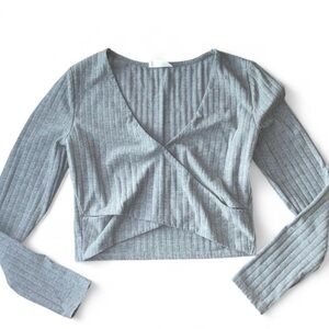 Sophie rue— gray wrap knit long sleeve crop top